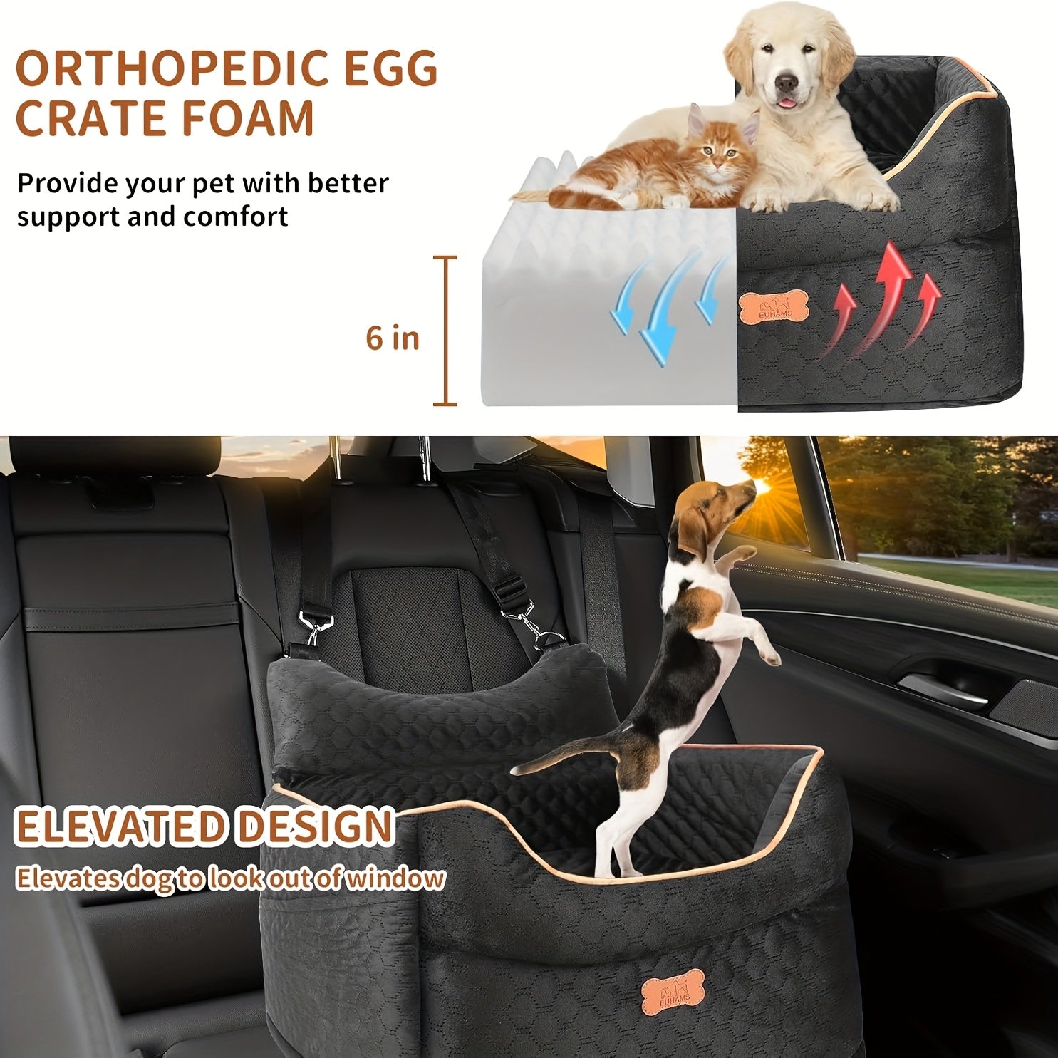 Elevated Dog Travel Seat with Removable Washable Bed