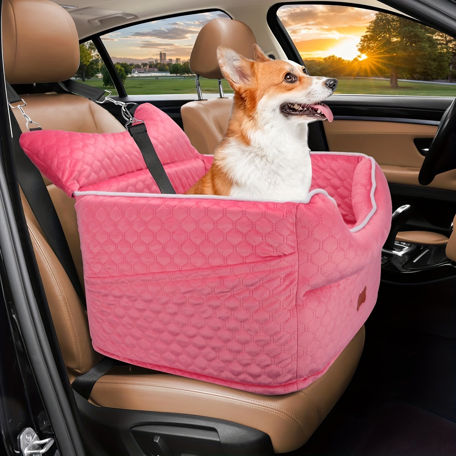 Elevated Dog Travel Seat with Removable Washable Bed