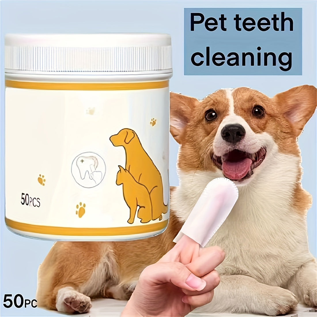 50pcs/Set Dog Toothbrush Pet Finger Cover Wipes Dog Dental Wipes