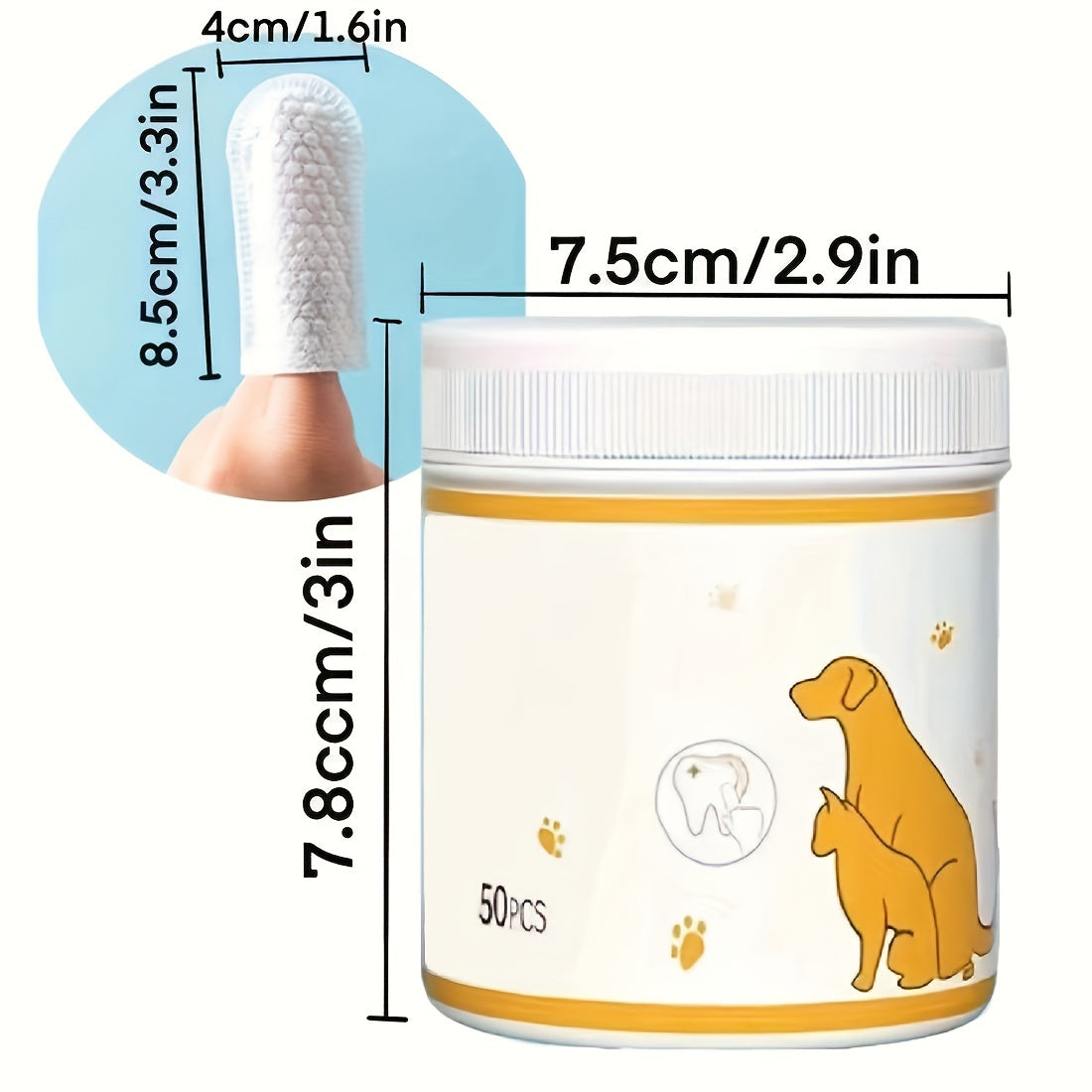 50pcs/Set Dog Toothbrush Pet Finger Cover Wipes Dog Dental Wipes