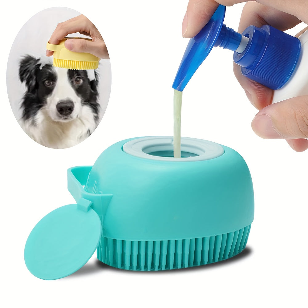 2pcs Pet Bath Silicone Sponge - Soft, Safety Rubber Bristle, with Shampoo Dispenser for Dog Wash & Massage