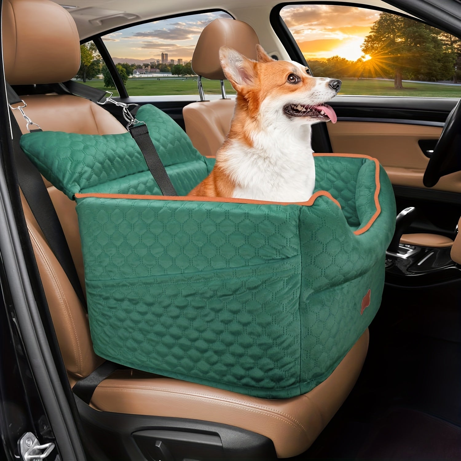 Elevated Dog Travel Seat with Removable Washable Bed