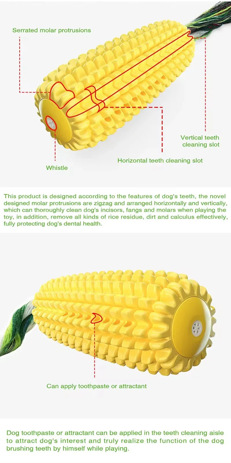 Luxury Carton-Style Pet Dog Toys Dental Oral Care Chew Corn Toy with Grinding Rod Puppy