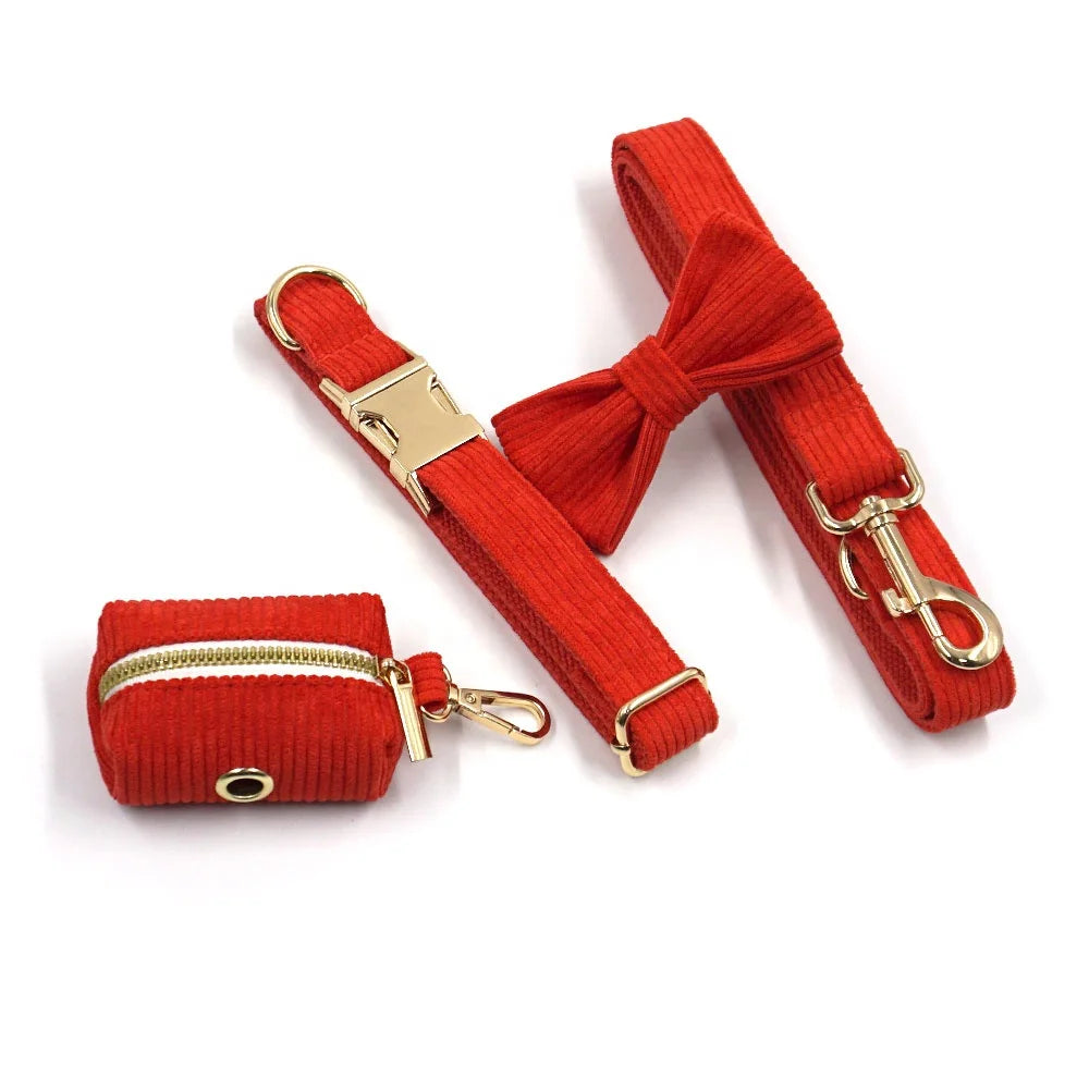 Trending New Luxury Corduroy Dog Harness Velvet Corduroy Collar Leash Zinc Alloy Dog Collar Hardware Buckle Pet Dog Collar Set
