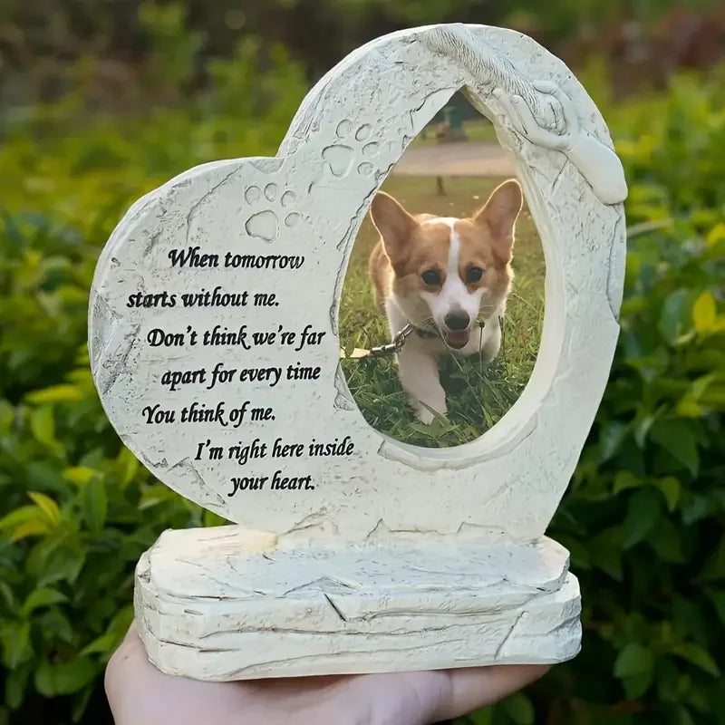 Pet Dog Memorial Stones With Photo Frame Photo Frame, Heart Shaped Pet Dog Garden Stones Grave Markers Headstones Outdoor