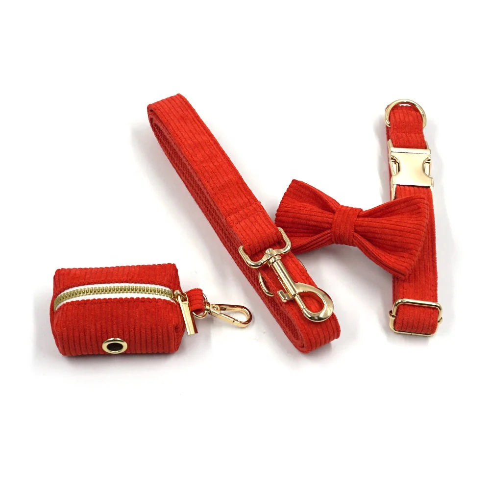 Trending New Luxury Corduroy Dog Harness Velvet Corduroy Collar Leash Zinc Alloy Dog Collar Hardware Buckle Pet Dog Collar Set