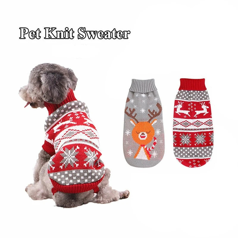 Dog Reindeer Sweater Pet Winter Knitwear Clothes Warm Turtleneck Sweater