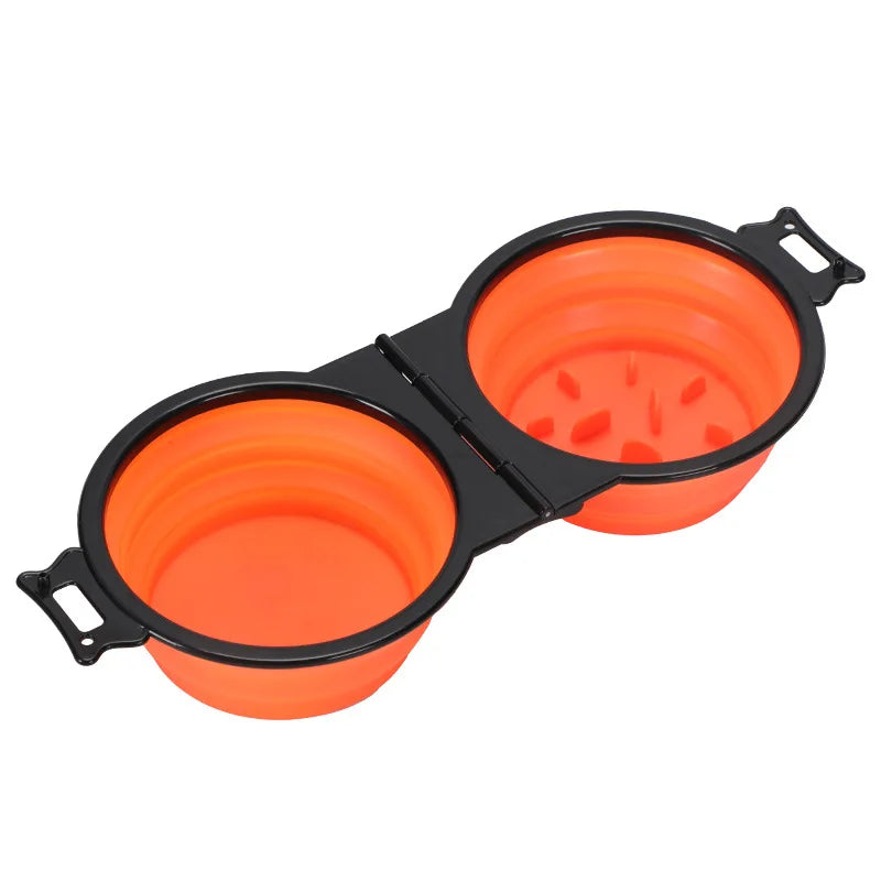 1-piece 2-in-1 Foldable Dual Dog Bowl Feeding Bowl Portable Outdoor Travel