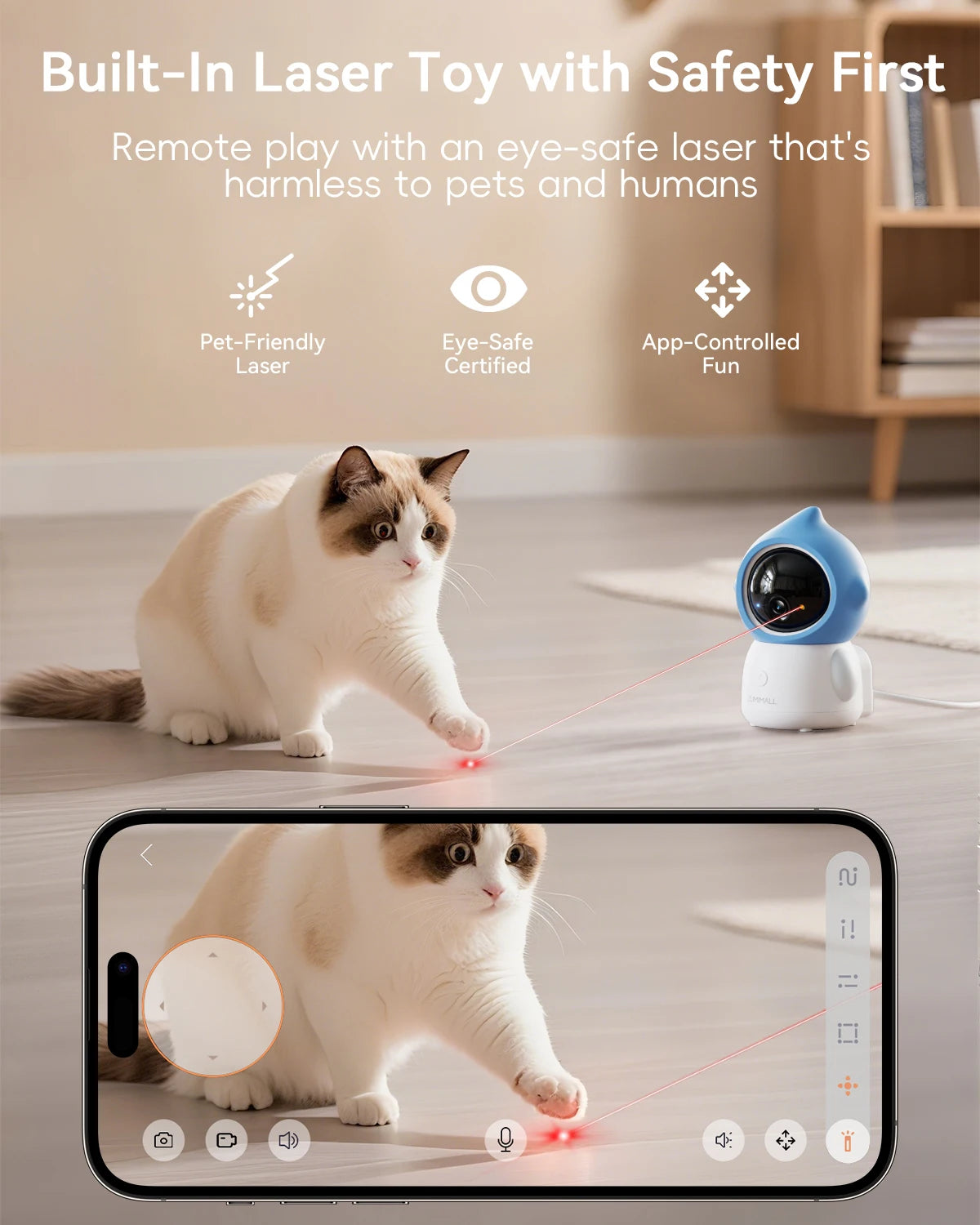 5GWiFi Pet Camera with Laser light for Dogs (Plug in)360° Full-Room View, 2-Way Audio