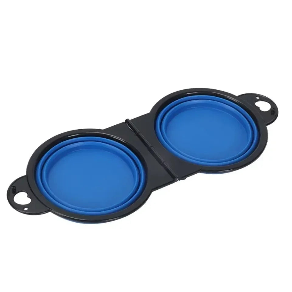 1-piece 2-in-1 Foldable Dual Dog Bowl Feeding Bowl Portable Outdoor Travel
