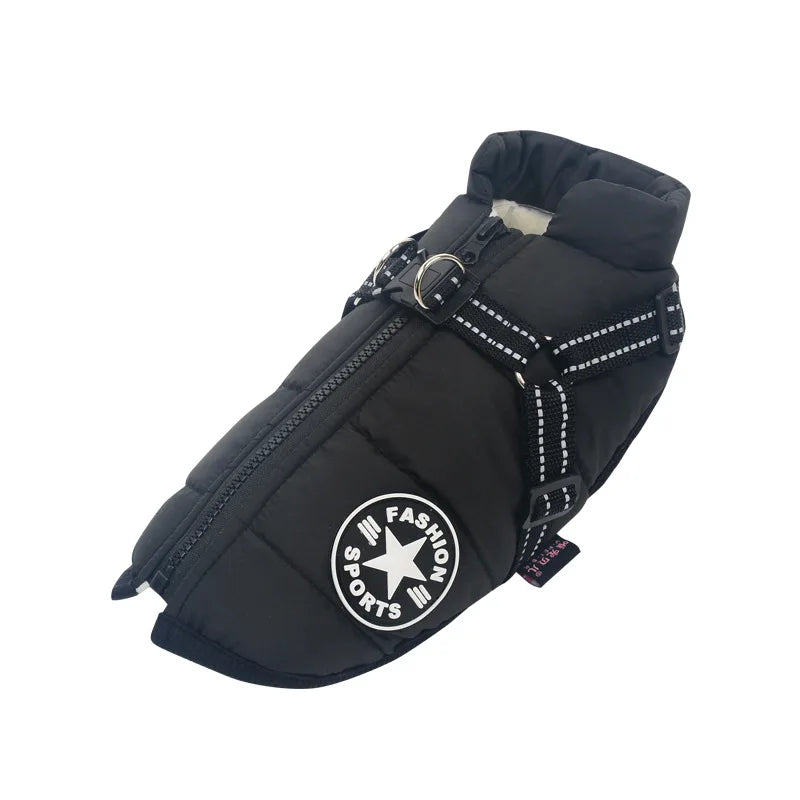 Winter Dog Clothes with Harness Waterproof Warm Pet Dog Cotton Jacket