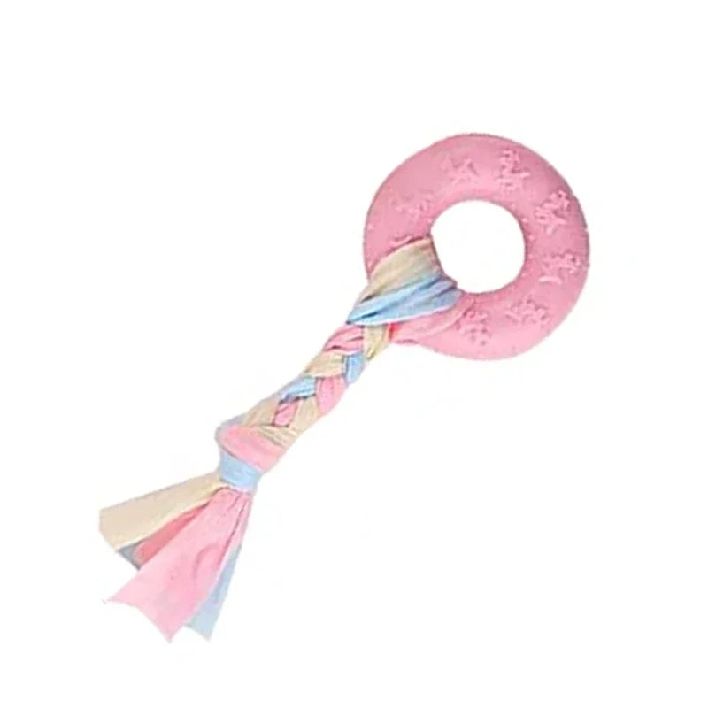 Dog Chew Toys for Cleaning Teeth Pink Soft Rubber Bone Funny Ball Interactive Donut