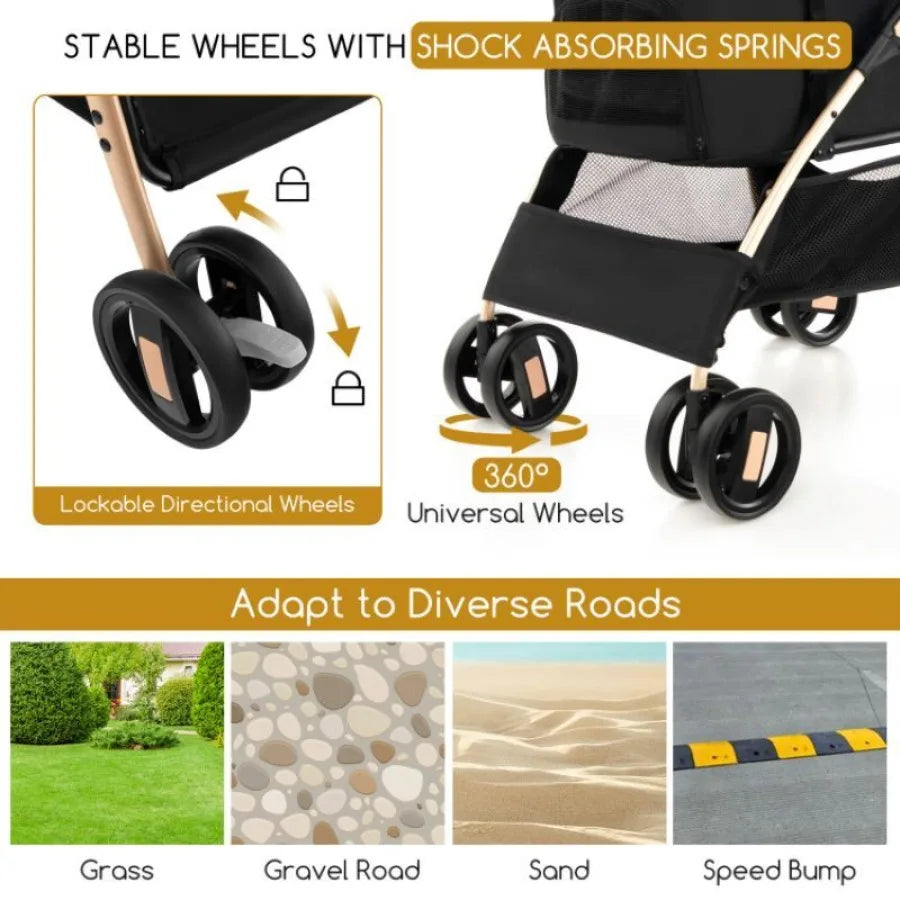 Foldable 3In1 Dog Stroller with Removable Seat Carrier