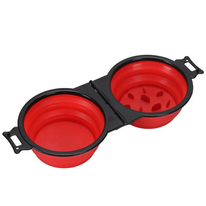 1-piece 2-in-1 Foldable Dual Dog Bowl Feeding Bowl Portable Outdoor Travel