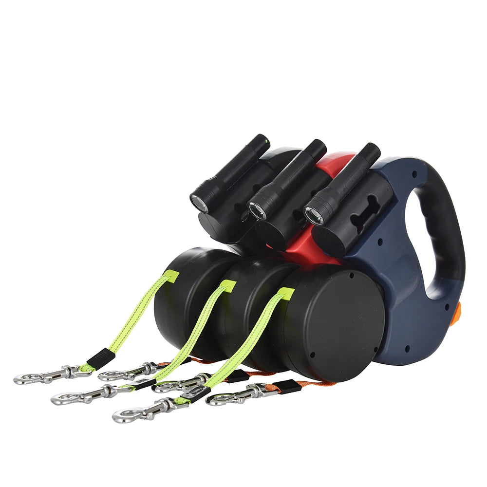 Dual Pet Leash for 2 Dogs Retractable Dog Traction Rope with Flashlight Outdoor Reflective