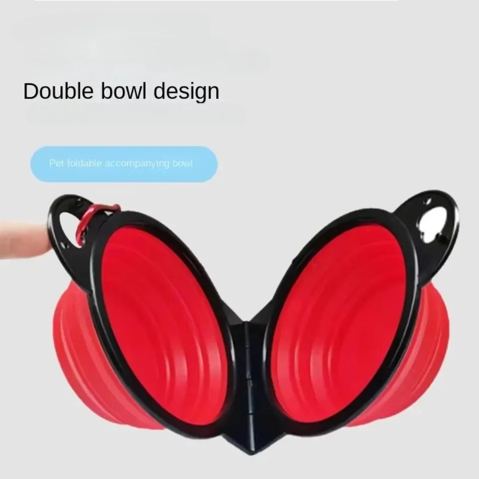 1-piece 2-in-1 Foldable Dual Dog Bowl Feeding Bowl Portable Outdoor Travel