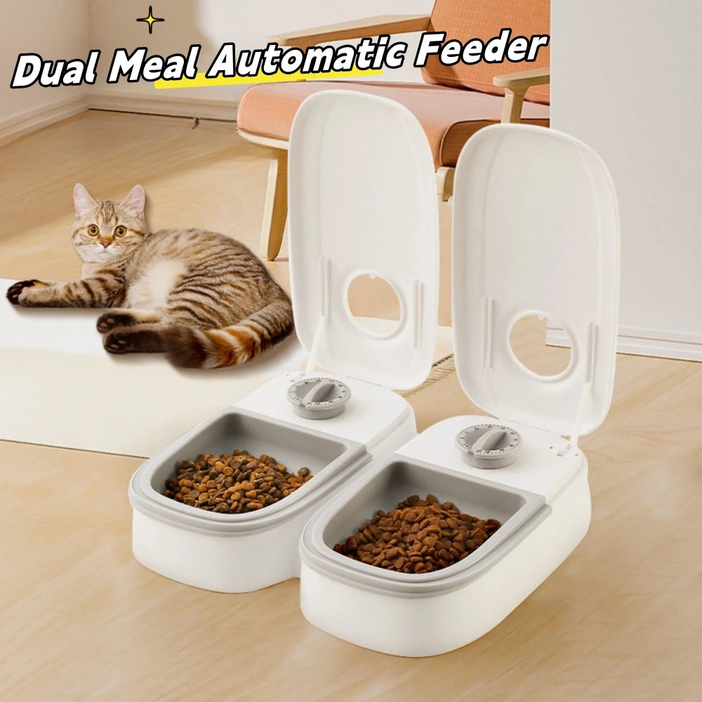 Dog Automatic Feeder Timed Quantification Separate Bowls for Dry Wet Feeding