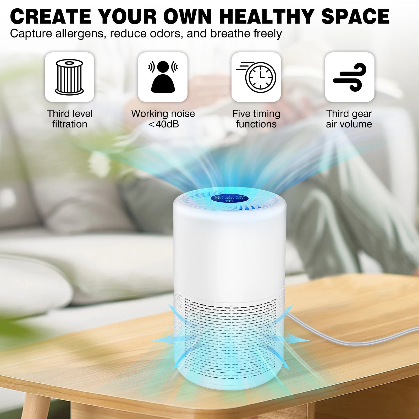 Dog Air Purifier for Home Bedroom with H13 True HEPA Filter Air Cleaner