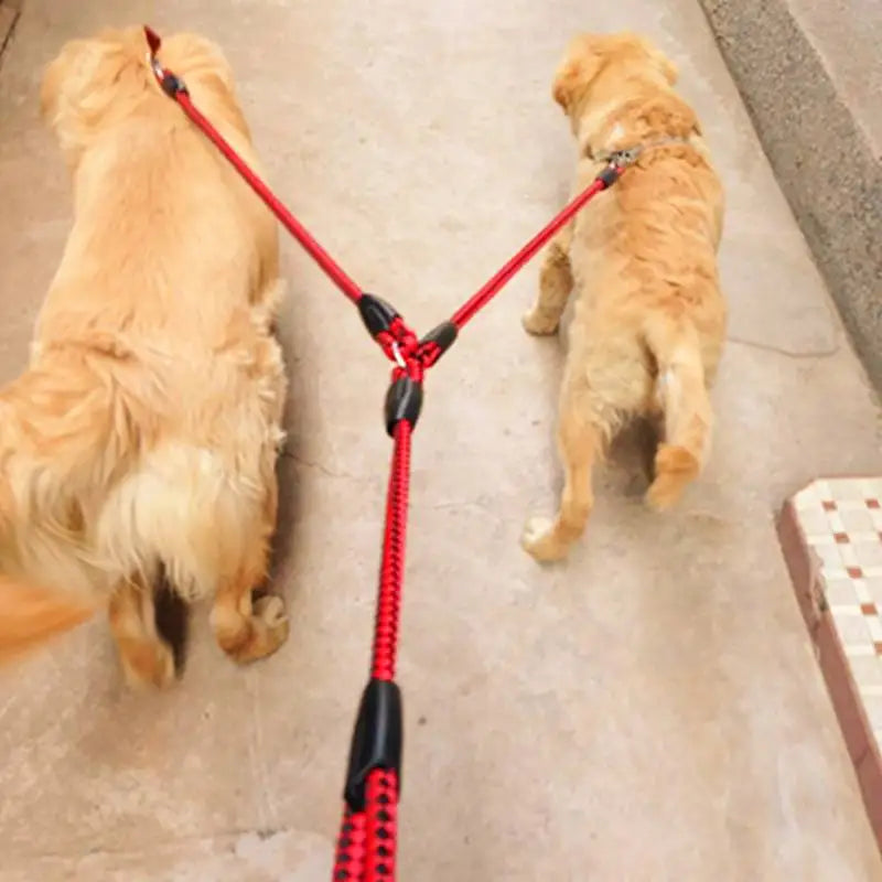 1.4m Dog Double Leash 2 Way Couplers Dog Leash Rope Elastic