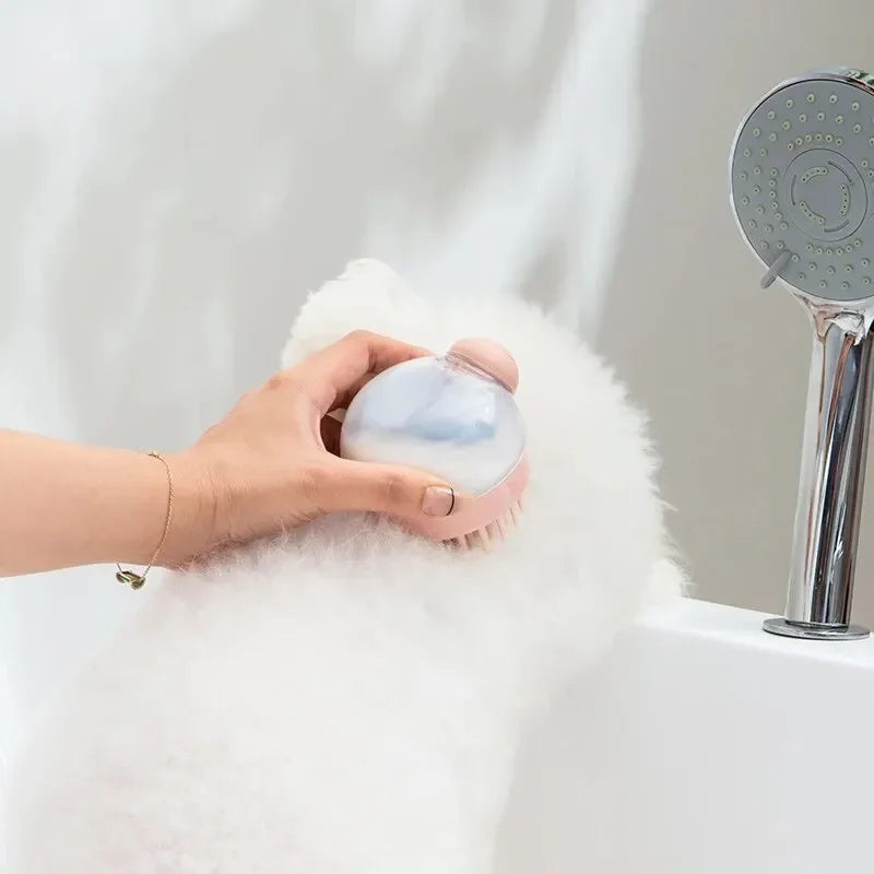 Dog Shower Brush Pet Dog Grooming Massage Bath Cleaning Brush with Shampoo Dispenser
