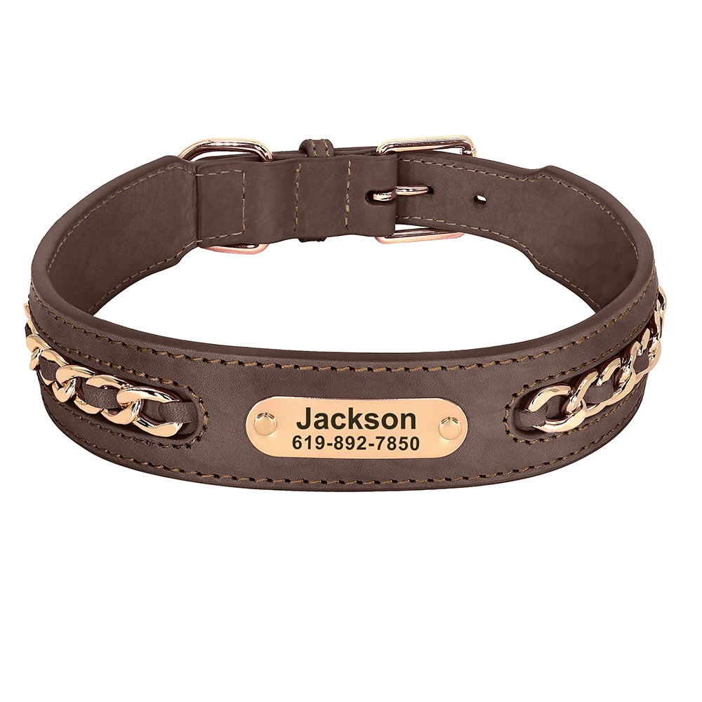 Personalized Dog Collar Free Custom Dog ID Name Collars With Chain Accessories Durable Leather