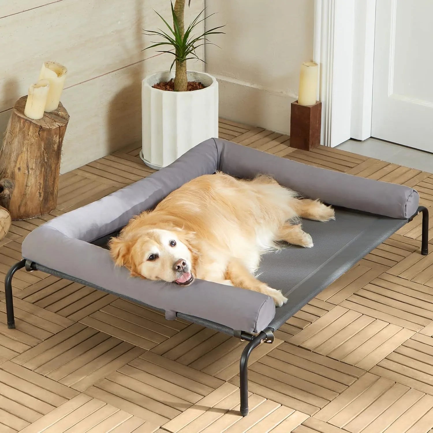 Large Elevated Cooling Dog Bed Portable Anti-Chewing Outdoor Kennel