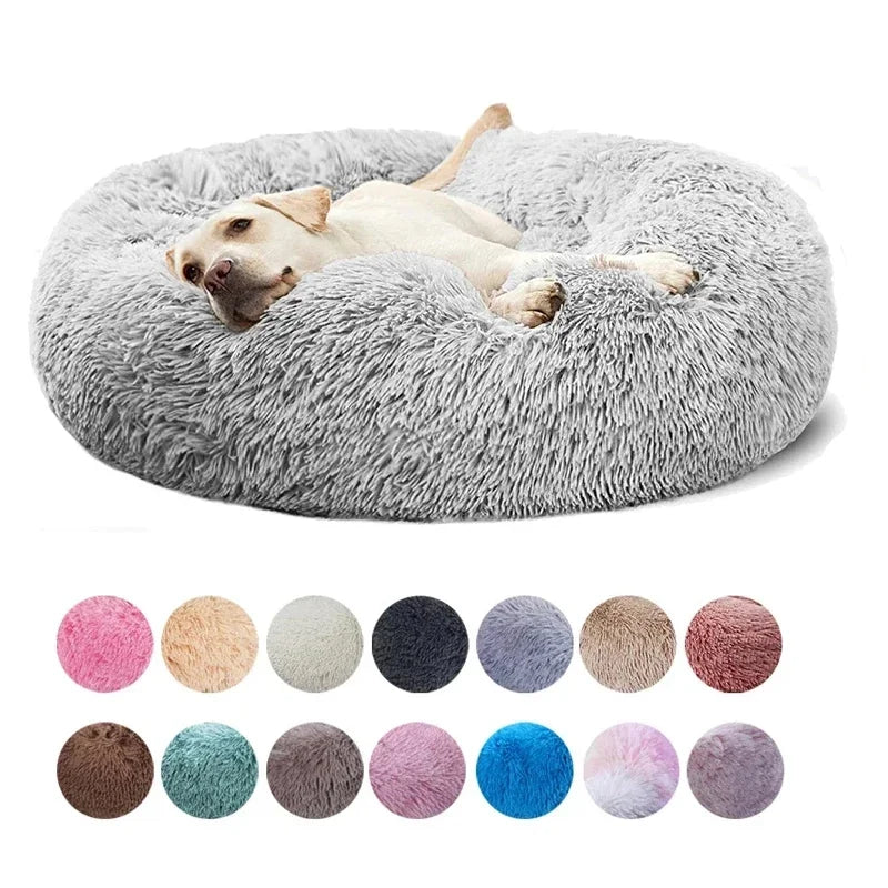 Round Pet Bed for Large Dog Bed Donut Long Plush Dog House Winter Warm Sleeping