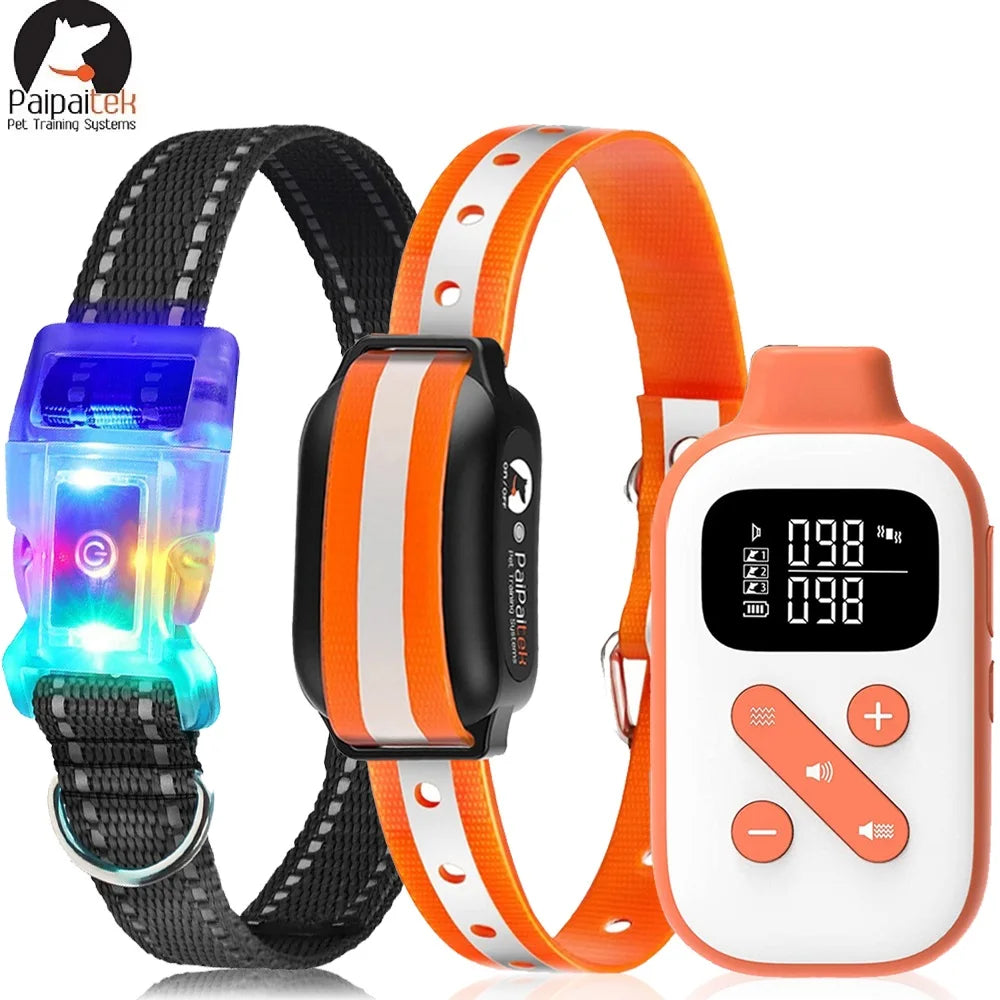 PaiPaitek 3300ft Dog Vibrating Collar,IPX7 Waterproof Dog Training Collar with Remote+LED