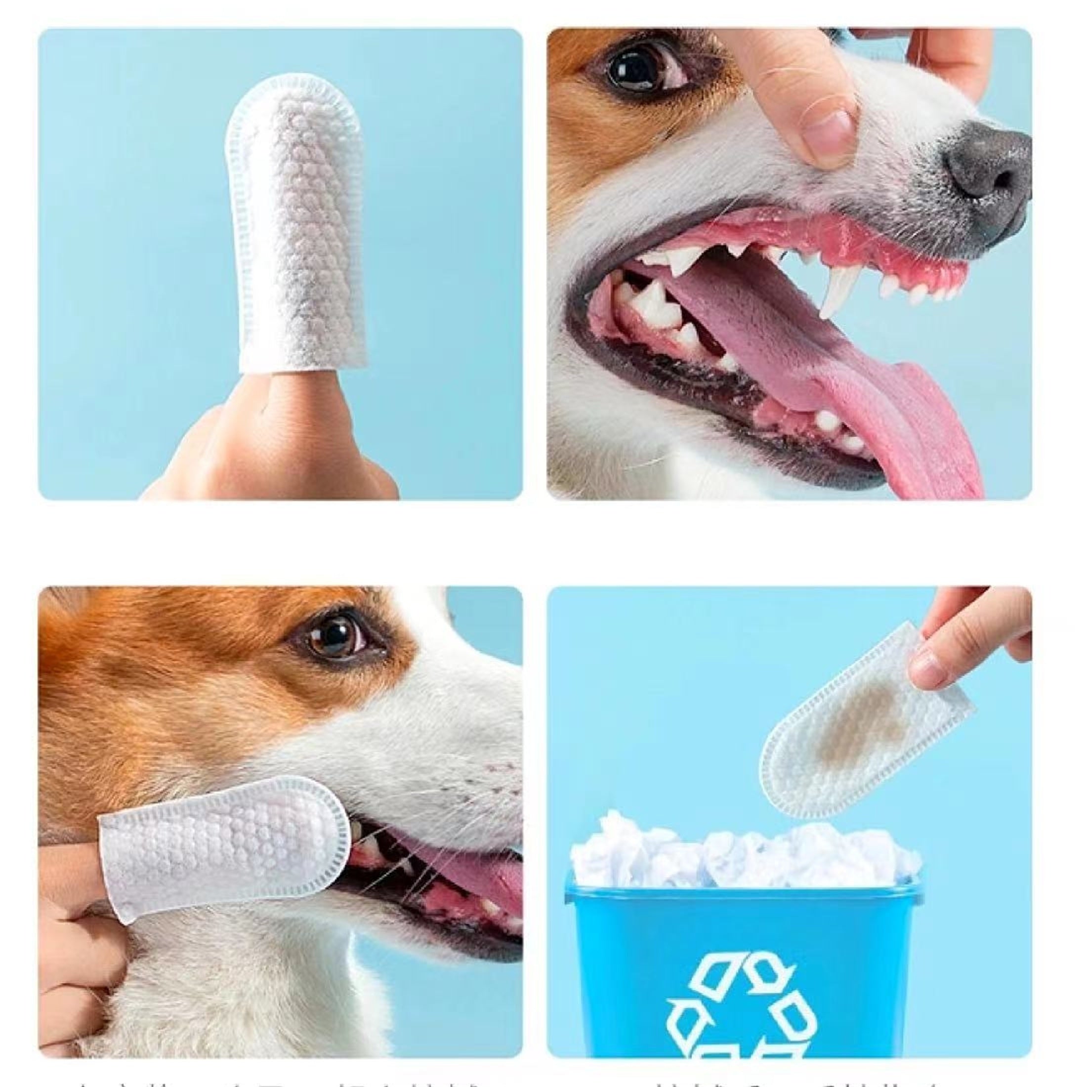 50pcs/Set Dog Toothbrush Pet Finger Cover Wipes Dog Dental Wipes