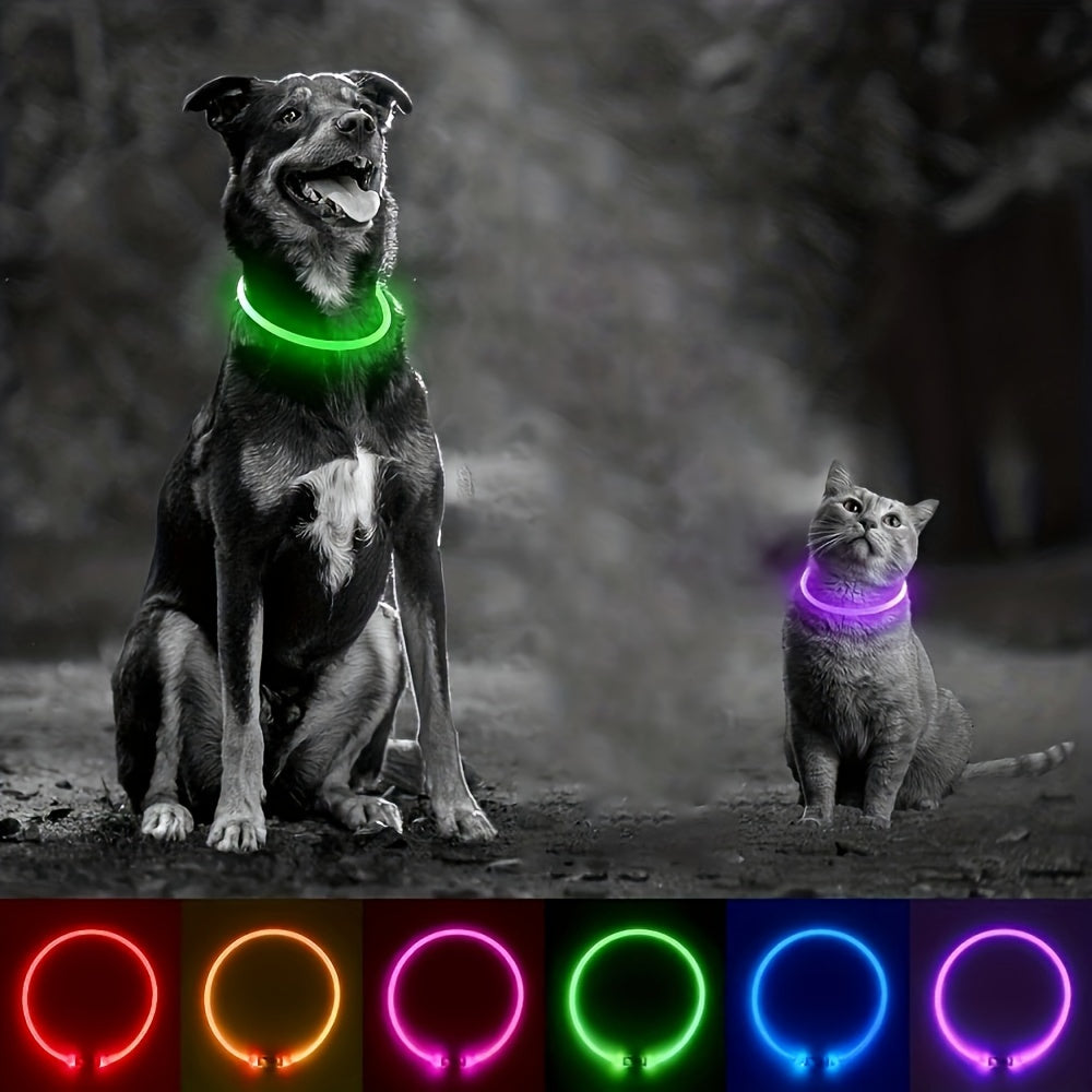 Luminous USB Rechargeable Dog Collar - Glow-in-the-Dark PVC Neck Cuff for Small Medium Large Dogs