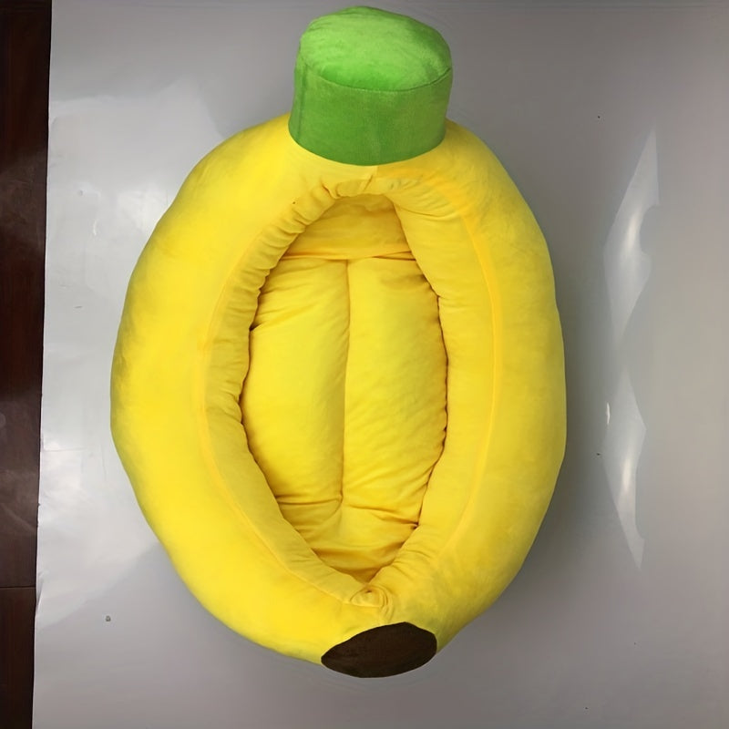 Yellow-Green Banana-Themed Pet Bed for Dogs - Cozy Oval Dog House
