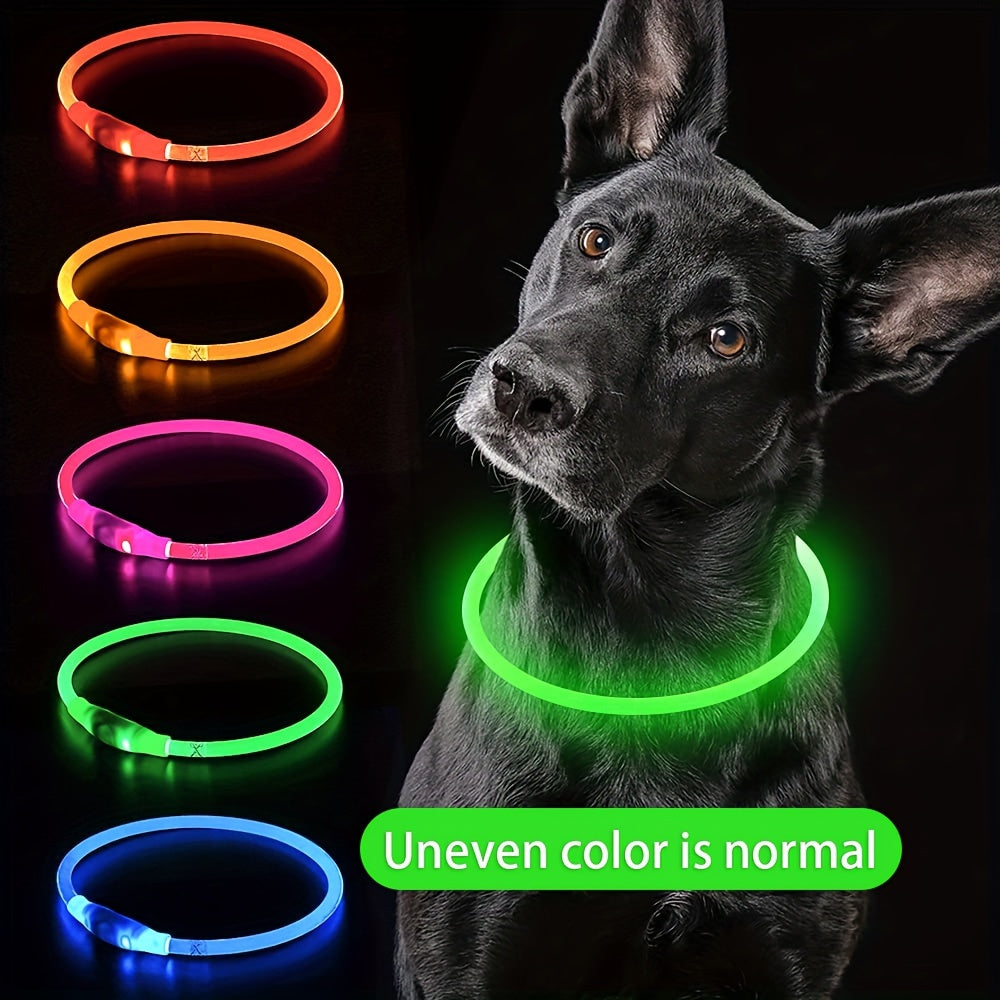 Luminous USB Rechargeable Dog Collar - Glow-in-the-Dark PVC Neck Cuff for Small Medium Large Dogs