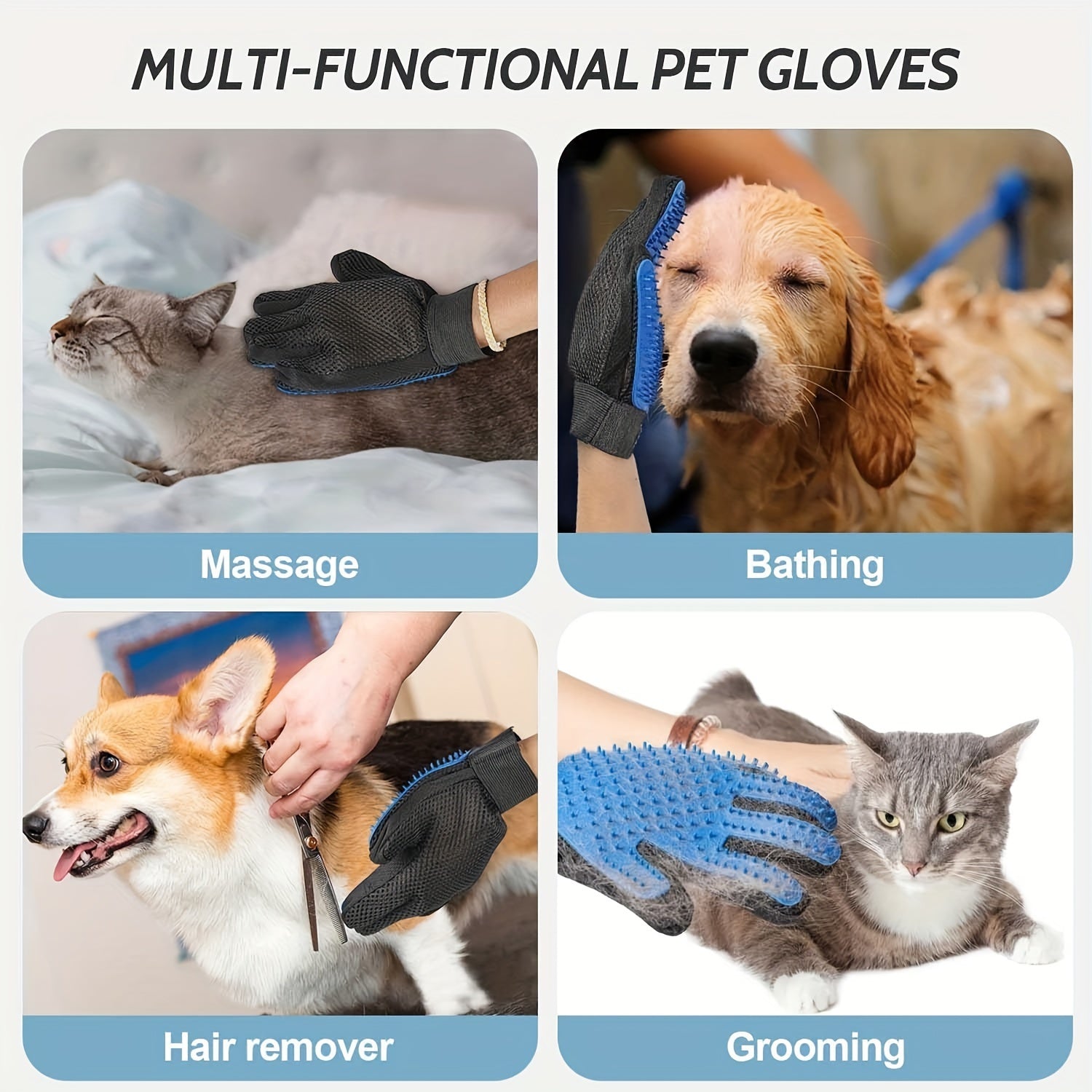 2pcs Dog Glove Grooming Bathing Washing Hair Remover