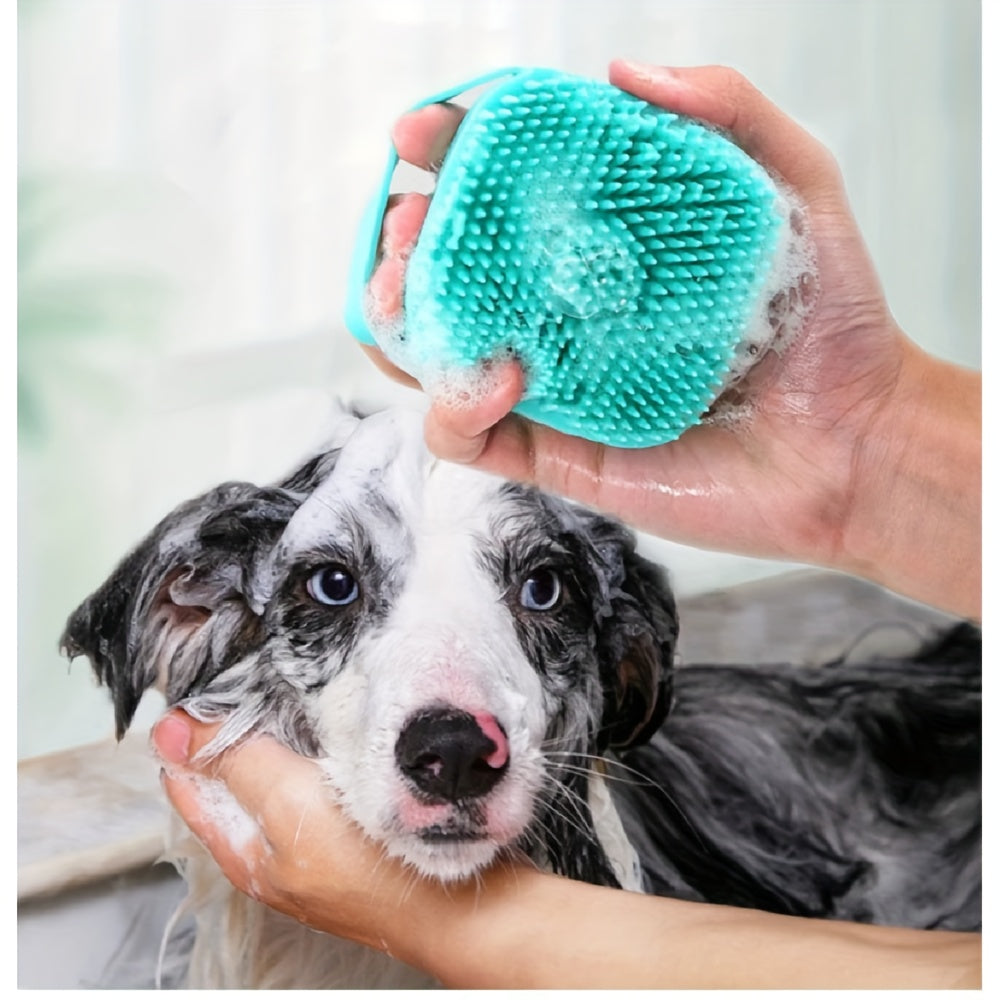 2pcs Pet Bath Silicone Sponge - Soft, Safety Rubber Bristle, with Shampoo Dispenser for Dog Wash & Massage