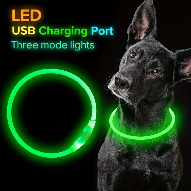 Luminous USB Rechargeable Dog Collar - Glow-in-the-Dark PVC Neck Cuff for Small Medium Large Dogs