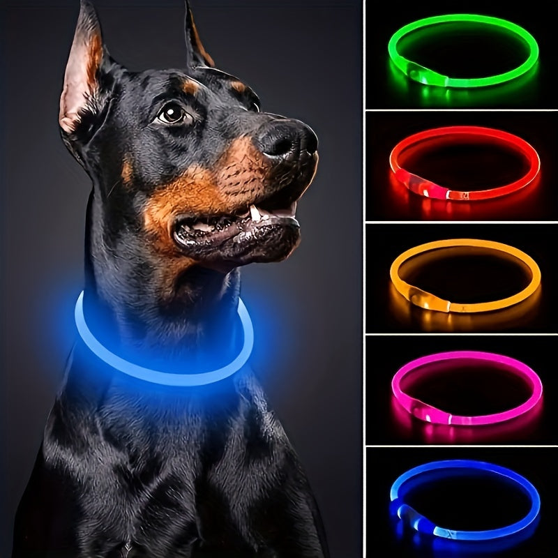 Luminous USB Rechargeable Dog Collar - Glow-in-the-Dark PVC Neck Cuff for Small Medium Large Dogs