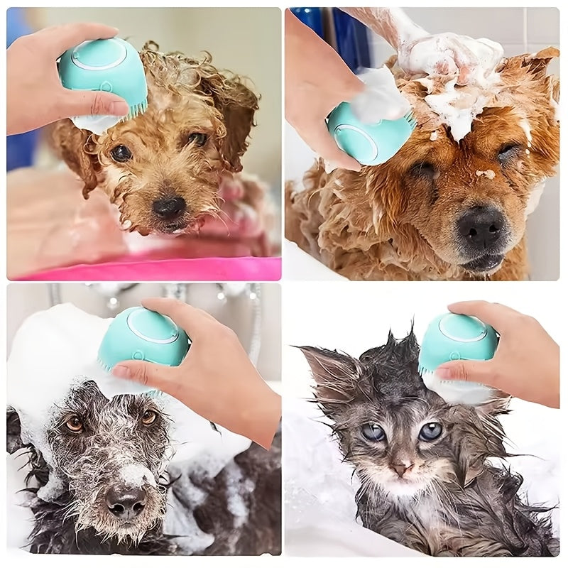 2pcs Pet Bath Silicone Sponge - Soft, Safety Rubber Bristle, with Shampoo Dispenser for Dog Wash & Massage