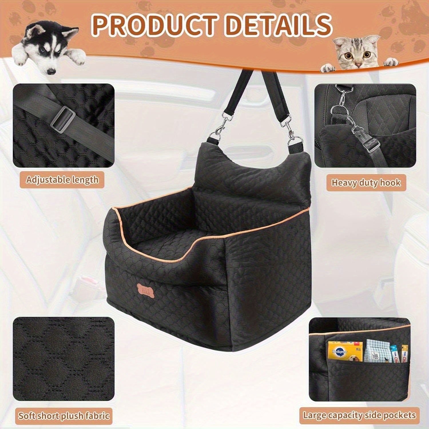 Elevated Dog Travel Seat with Removable Washable Bed