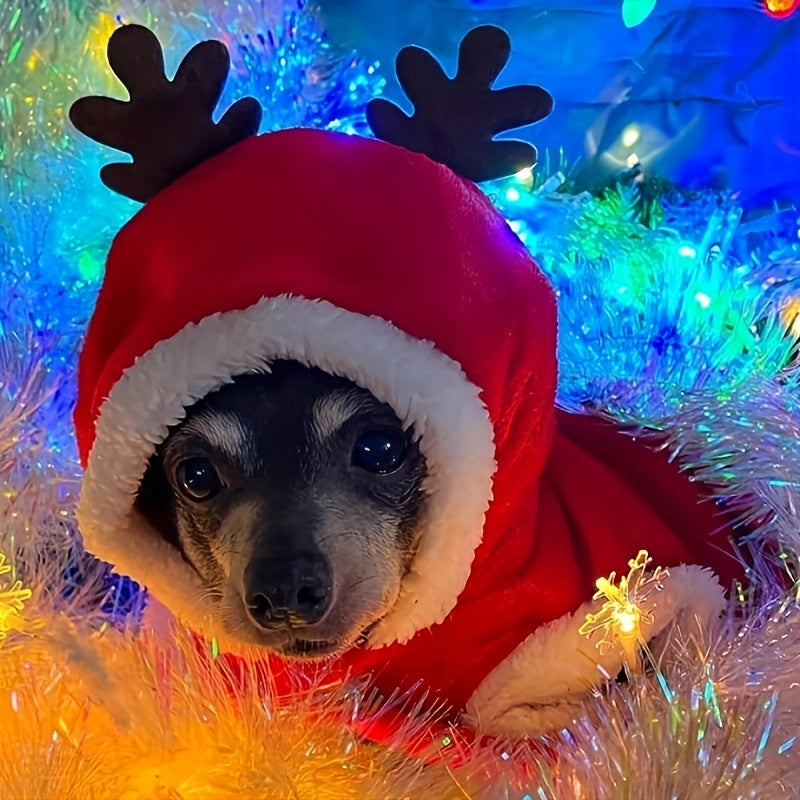 Festive Pet Dog Christmas Costumes - Santa Claus Dog Suit with Cap and Hoodies
