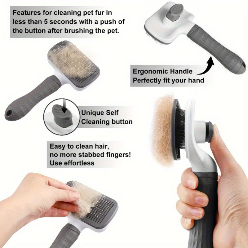 1pc Easy-Clean Dog Grooming Brush with One-Click Hair Removal
