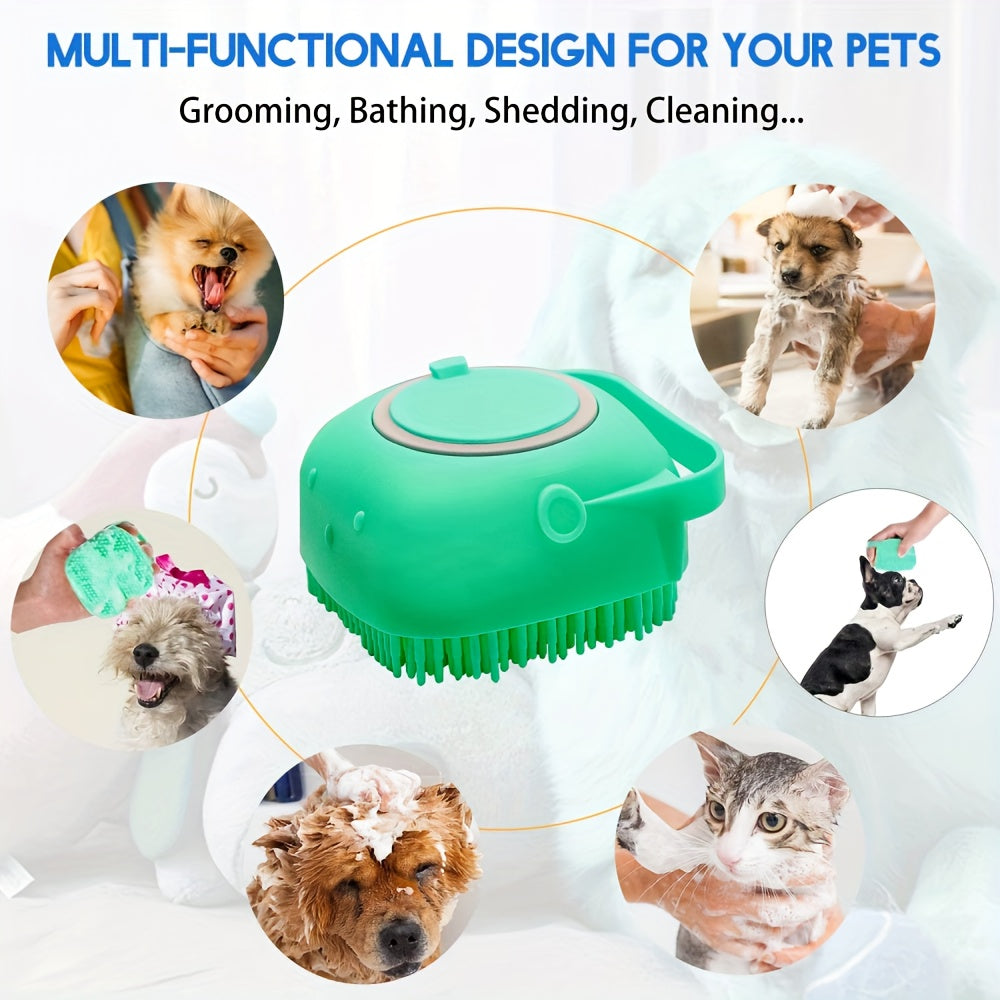 2pcs Pet Bath Silicone Sponge - Soft, Safety Rubber Bristle, with Shampoo Dispenser for Dog Wash & Massage