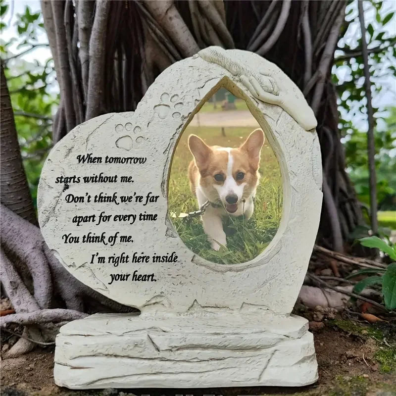 Pet Dog Memorial Stones With Photo Frame Photo Frame, Heart Shaped Pet Dog Garden Stones Grave Markers Headstones Outdoor