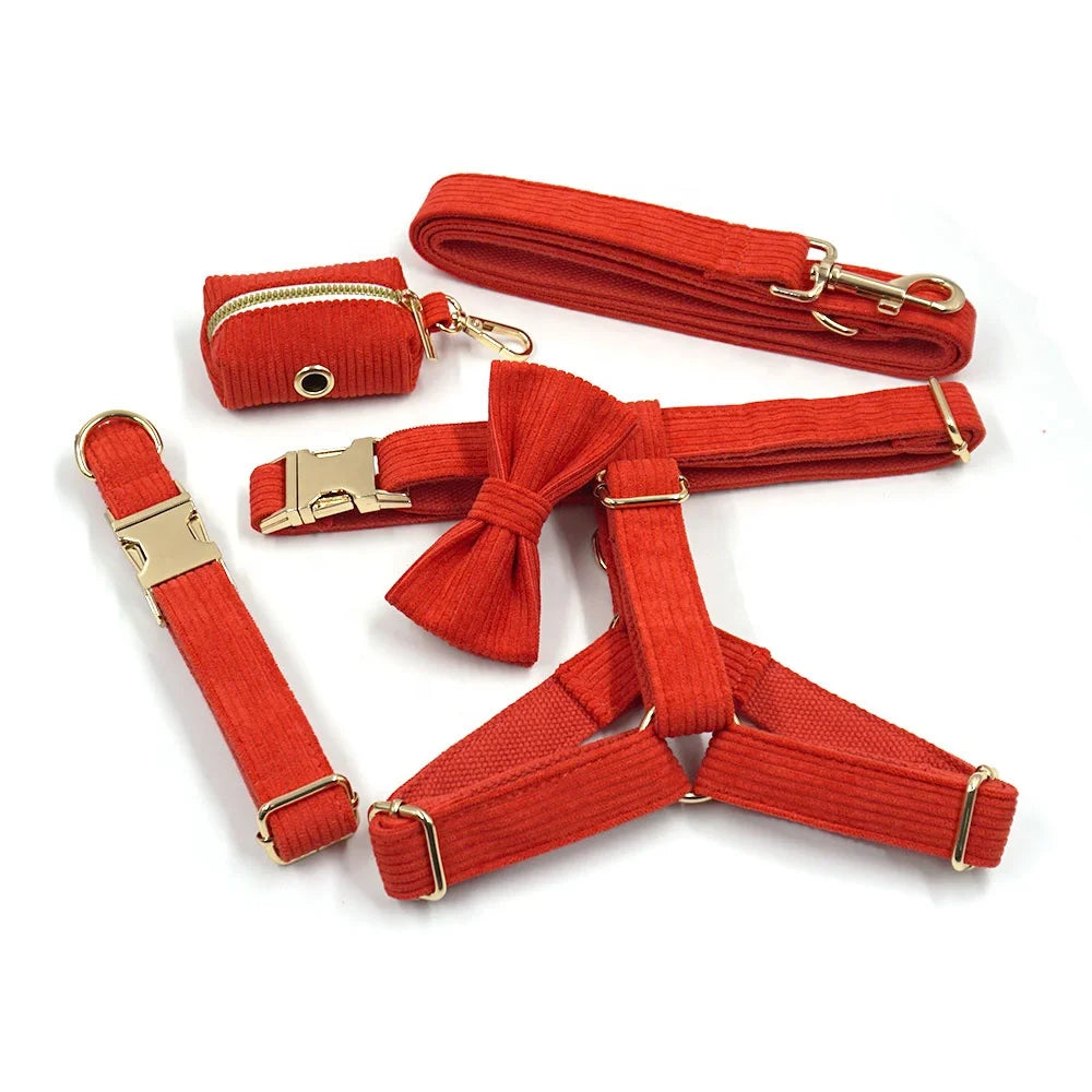 Trending New Luxury Corduroy Dog Harness Velvet Corduroy Collar Leash Zinc Alloy Dog Collar Hardware Buckle Pet Dog Collar Set