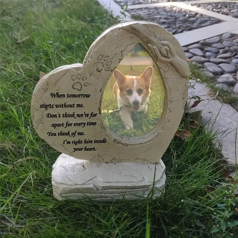 Pet Dog Memorial Stones With Photo Frame Photo Frame, Heart Shaped Pet Dog Garden Stones Grave Markers Headstones Outdoor