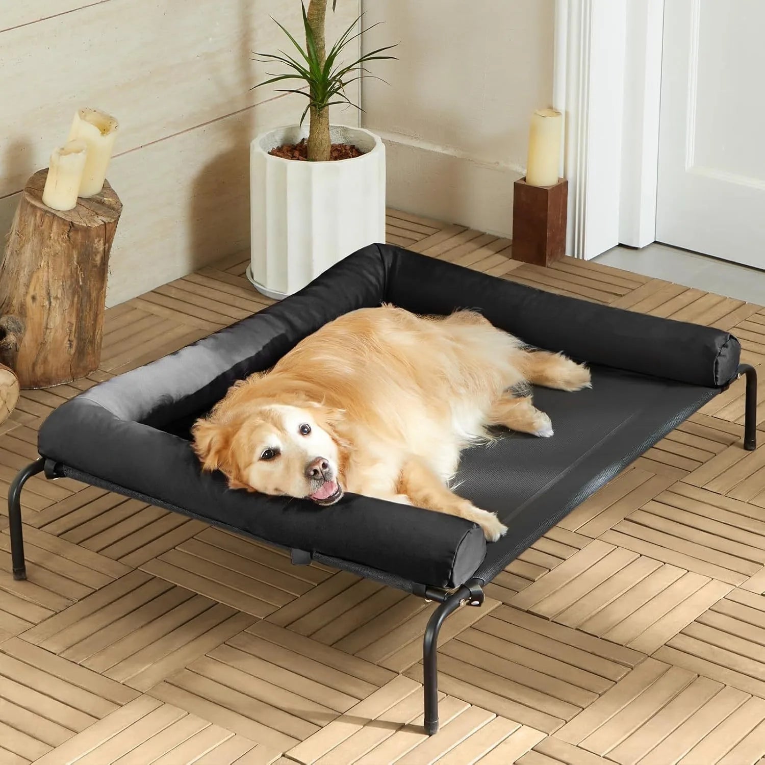 Large Elevated Cooling Dog Bed Portable Anti-Chewing Outdoor Kennel