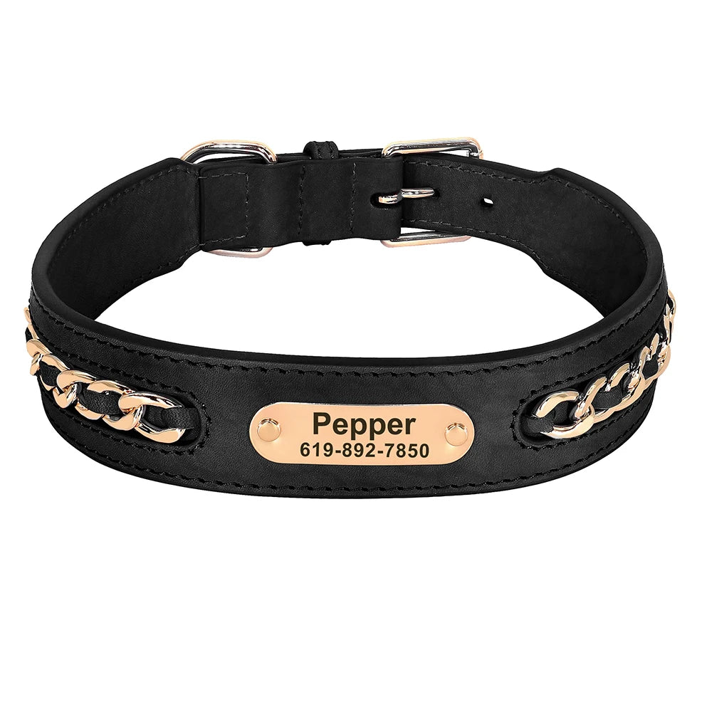 Personalized Dog Collar Free Custom Dog ID Name Collars With Chain Accessories Durable Leather