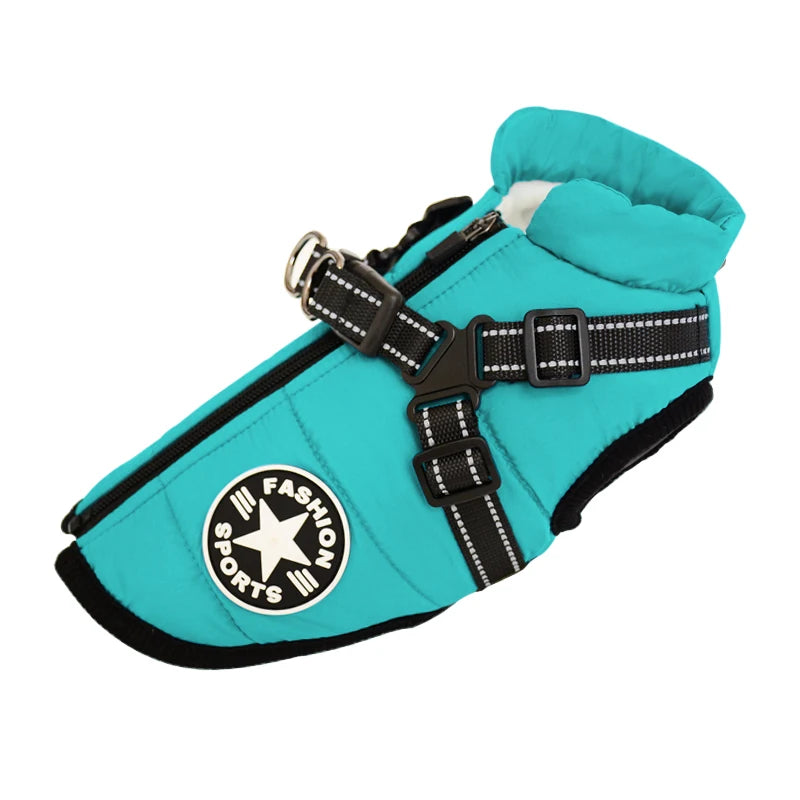 Winter Dog Clothes with Harness Waterproof Warm Pet Dog Cotton Jacket