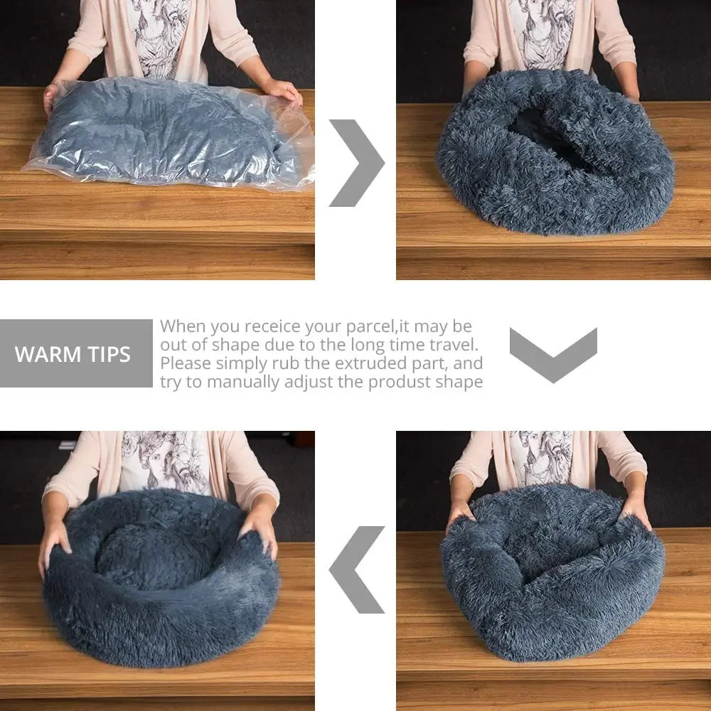 Round Pet Bed for Large Dog Bed Donut Long Plush Dog House Winter Warm Sleeping