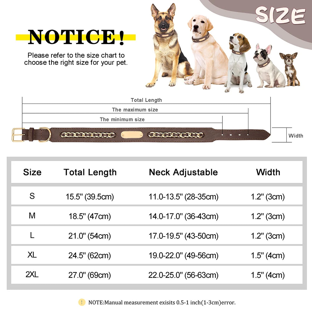 Personalized Dog Collar Free Custom Dog ID Name Collars With Chain Accessories Durable Leather