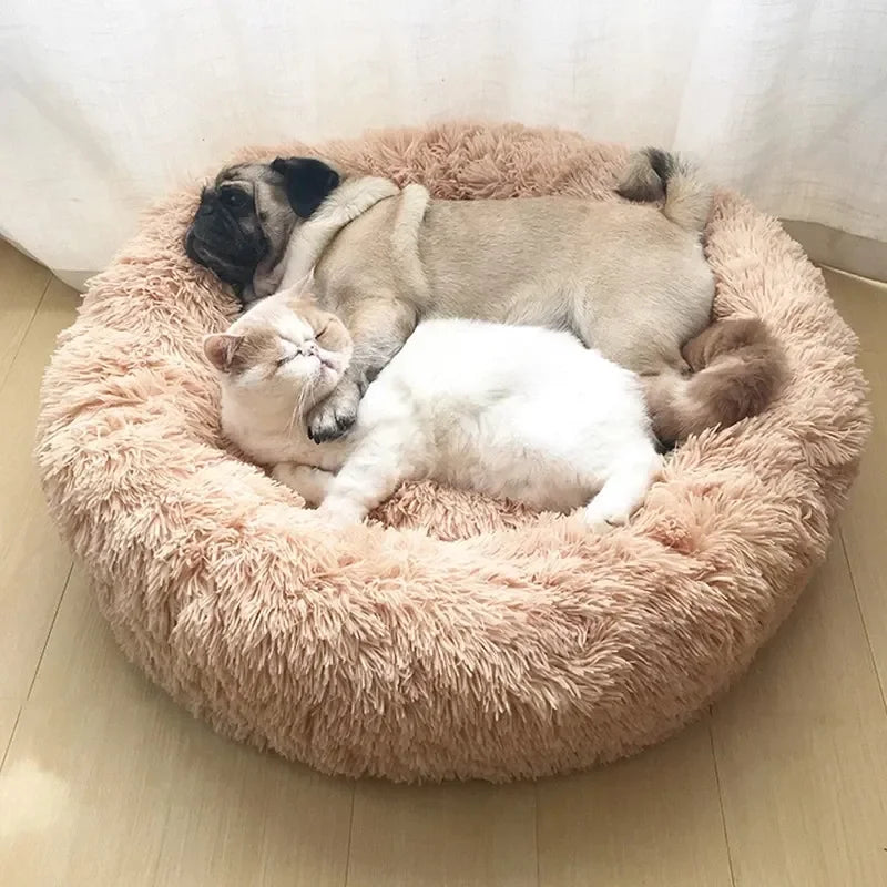 Round Pet Bed for Large Dog Bed Donut Long Plush Dog House Winter Warm Sleeping